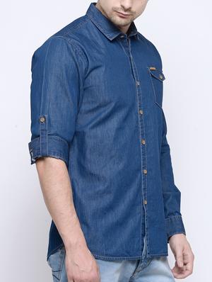 dark blue denim casual shirt - 15503519 - Standard Image - 2