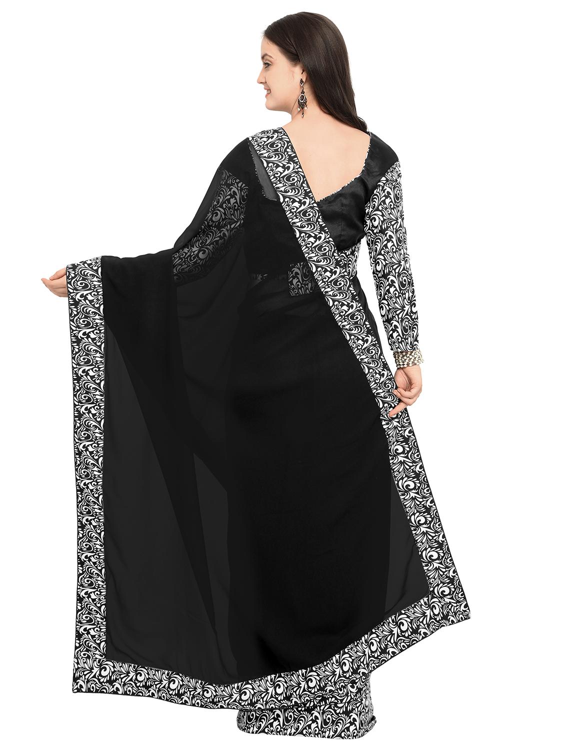 printed lace border black saree with blouse - 15503722 - Zoom Image - 2