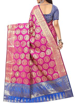 Ethnic motif foil printed saree with blouse - 15504065 - Standard Image - 2