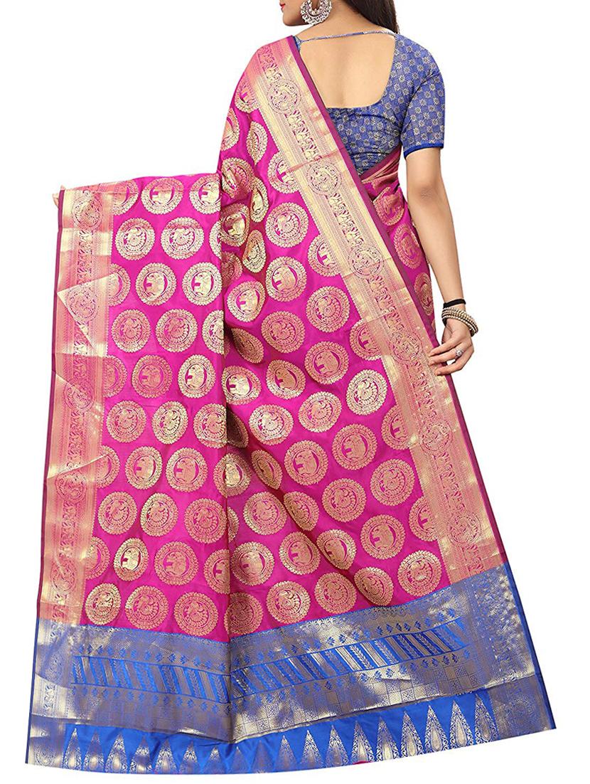Ethnic motif foil printed saree with blouse - 15504065 - Zoom Image - 2