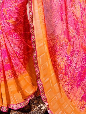lace border abstract printed saree with blouse - 15505193 - Standard Image - 2