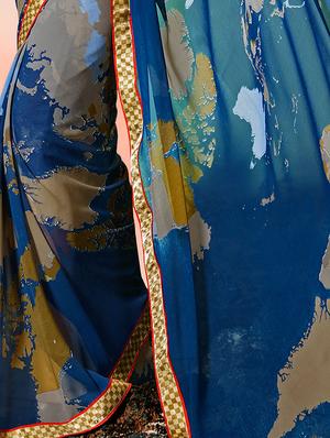 lace border graphic printed saree with blouse - 15505198 - Standard Image - 2