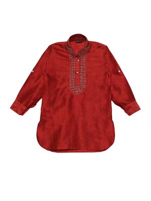 red cotton blend kurta set - 15505468 - Standard Image - 2