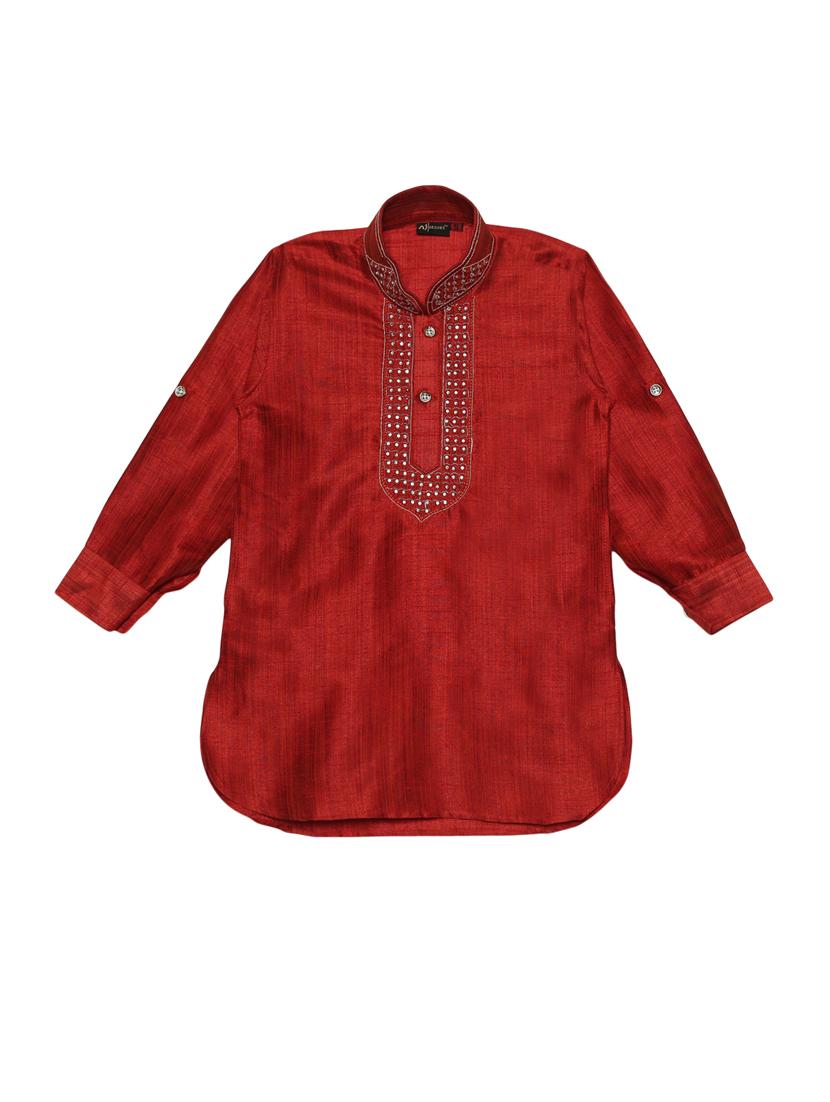 red cotton blend kurta set - 15505468 - Zoom Image - 2