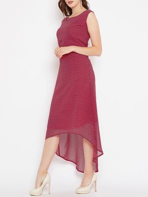 round neck printed high low dress - 15505810 - Standard Image - 2