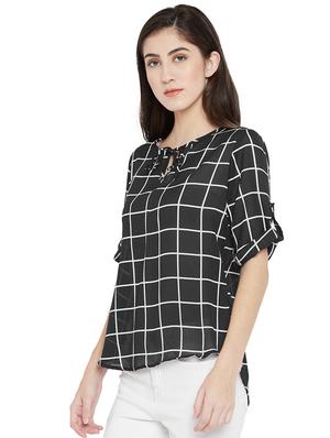 tie-up neck checkered high low top - 15505852 - Standard Image - 2