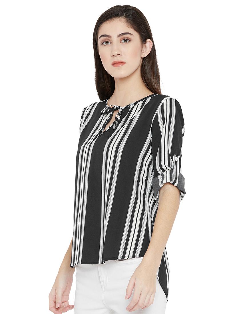 tie-up neck striped high low top - 15505854 - Zoom Image - 2