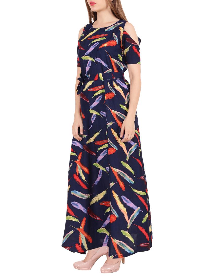 Cold shoulder self tie belted dress - 15505903 - Zoom Image - 2