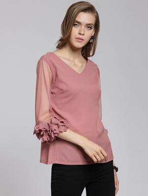 v-neck net sleeved top - 15507449 - Standard Image - 2