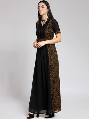 tie neck printed paneled maxi dress - 15507587 - Standard Image - 2