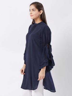 Twilight navy flary sleeves kurti - 15512017 - Standard Image - 2