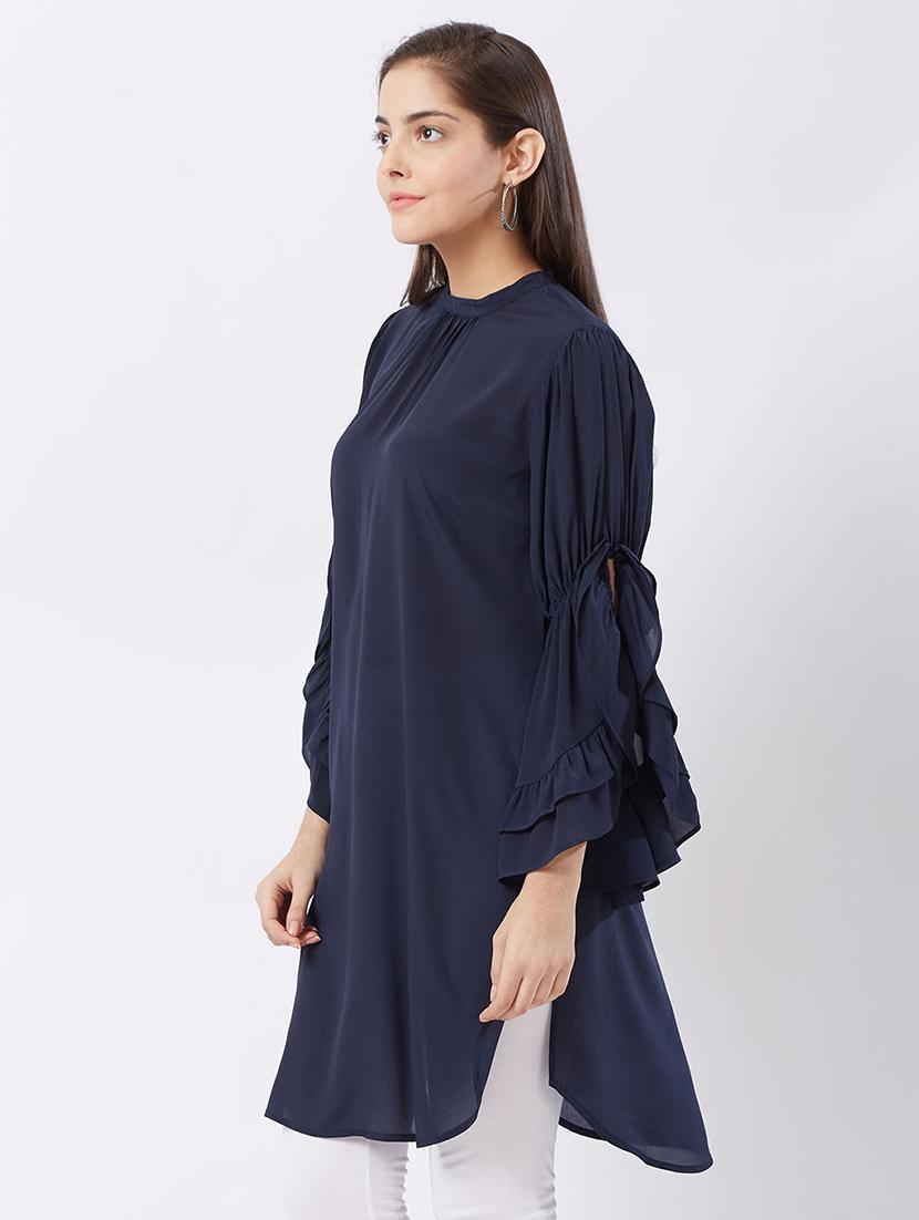 Twilight navy flary sleeves kurti - 15512017 - Zoom Image - 2
