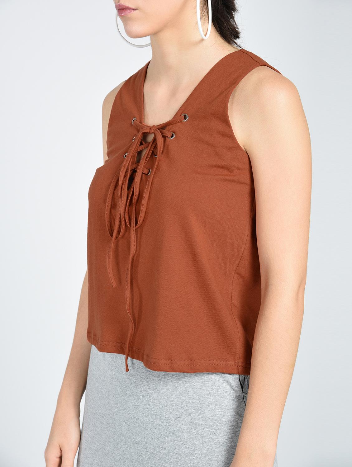 Eyelet lace-up sleeveless top - 15512106 - Zoom Image - 2