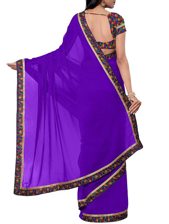 printed lace border saree with blouse - 15513162 - Zoom Image - 2