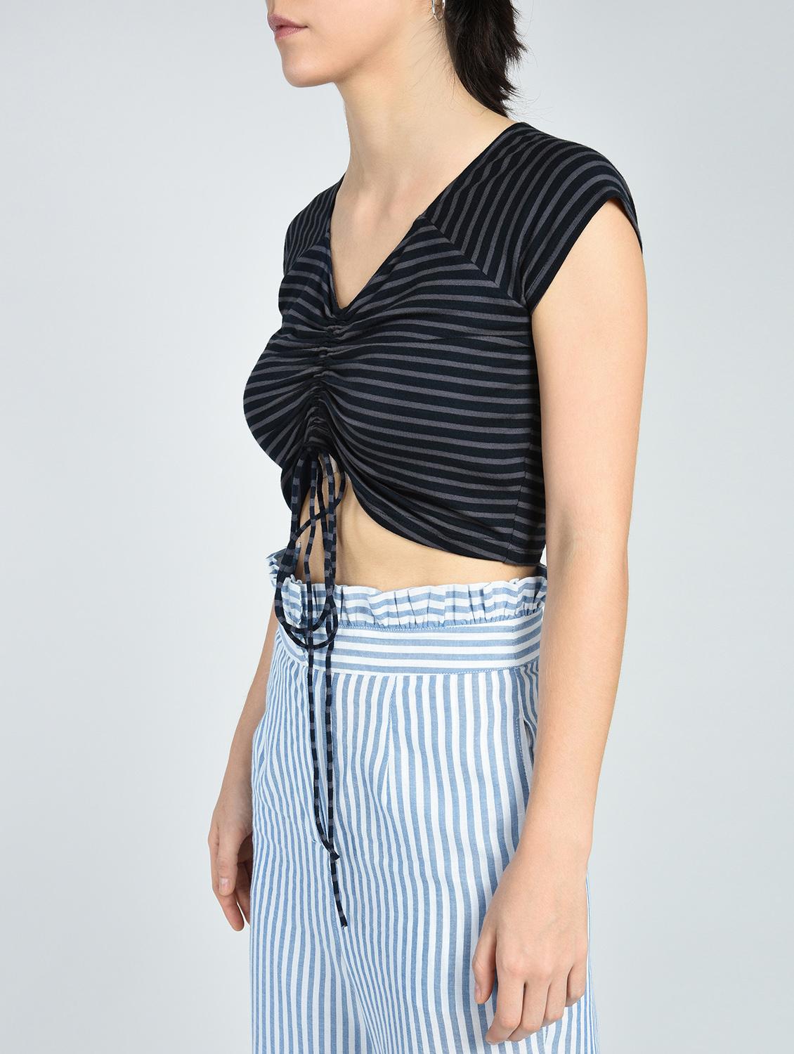 ruched detail striped crop top - 15513453 - Zoom Image - 2
