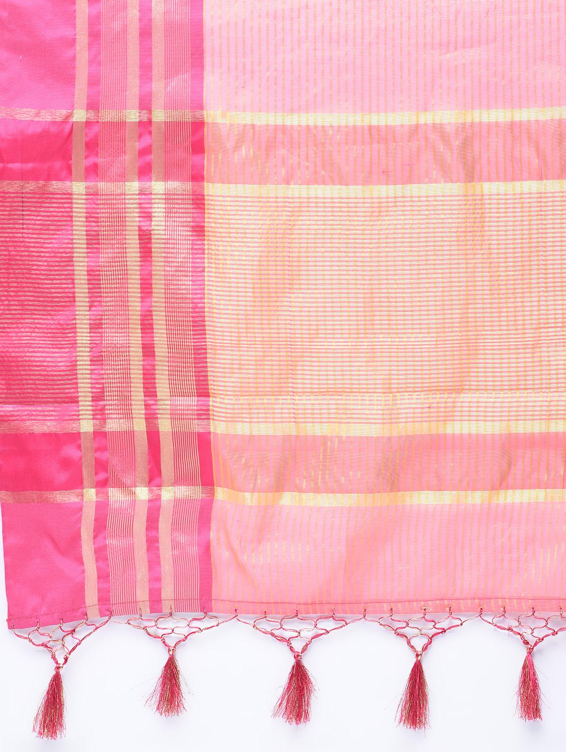 Zari stripes handloom saree with blouse - 15513902 - Zoom Image - 5