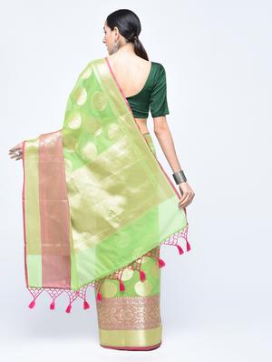 Mint green banarasi saree with blouse - 15513924 - Standard Image - 2
