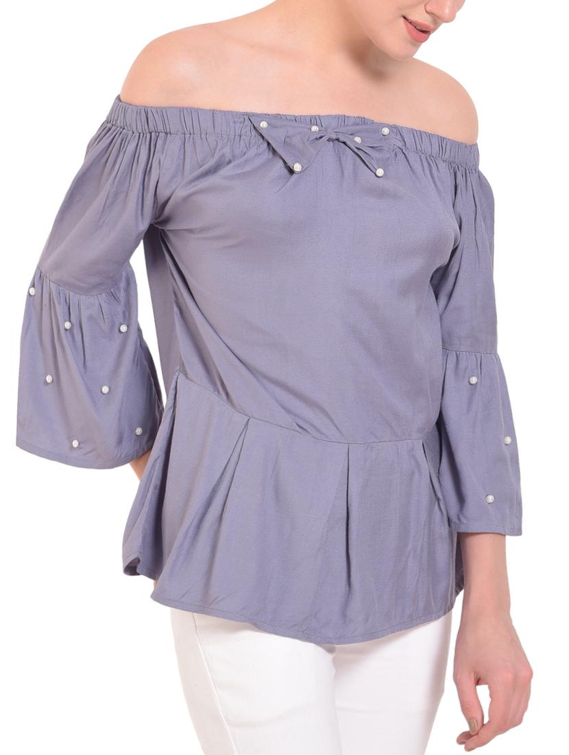 embellished bow pleated hem top - 15514874 - Zoom Image - 2