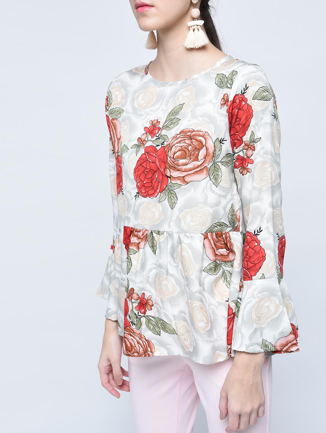 flute sleeved floral top - 15515239 - Zoom Image - 2