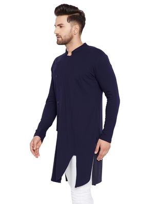 blue cotton asymmetric kurta - 15515677 - Standard Image - 2