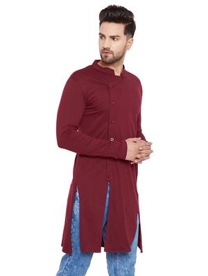 maroon solid asymmetric kurta - 15515682 - Standard Image - 2