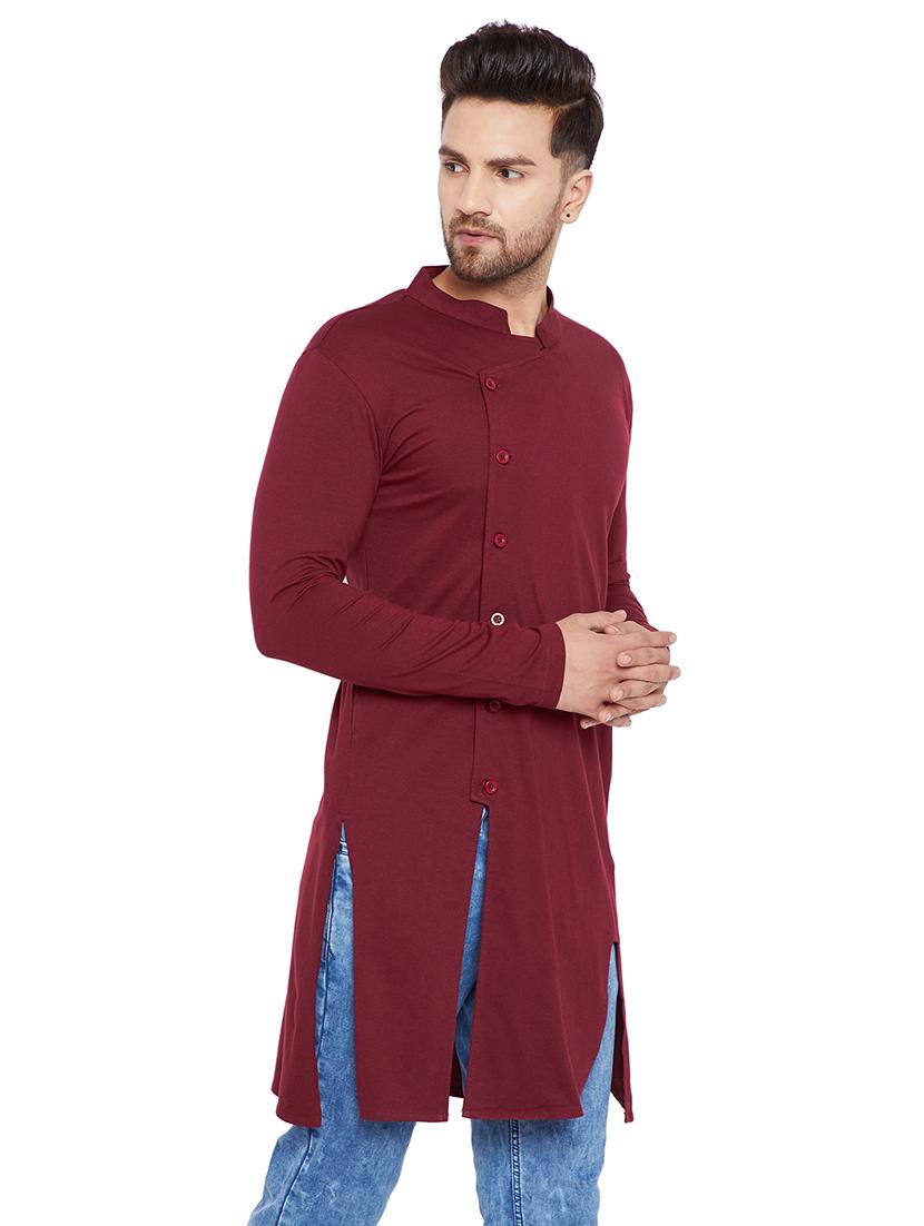 maroon solid asymmetric kurta - 15515682 - Zoom Image - 2