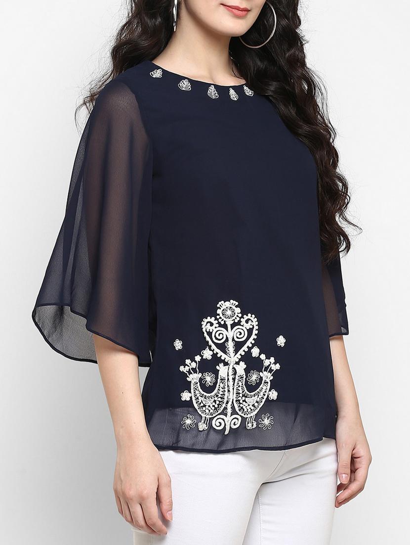 flared sleeved embroidered top - 15515742 - Zoom Image - 2