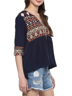 gather detailed printed yoke top - 15515775 - Standard Image - 2