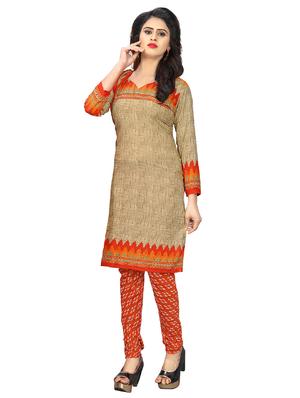 beige crepe churidaar suits unstitched suit - 15515920 - Standard Image - 2