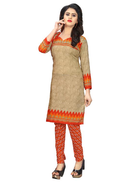 beige crepe churidaar suits unstitched suit - 15515920 - Zoom Image - 2