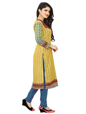 yellow crepe churidaar suits unstitched suit - 15515921 - Standard Image - 2
