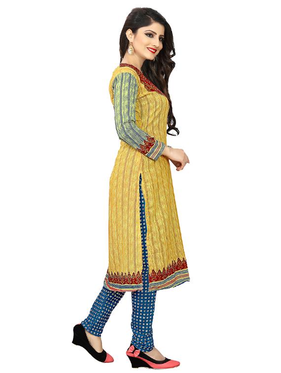 yellow crepe churidaar suits unstitched suit - 15515921 - Zoom Image - 2