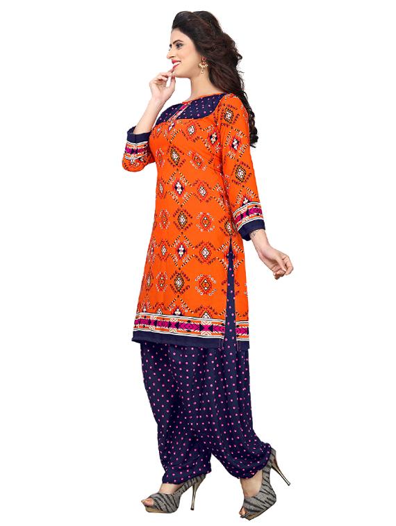 orange crepe patiyala suits unstitched suit - 15515930 - Zoom Image - 2