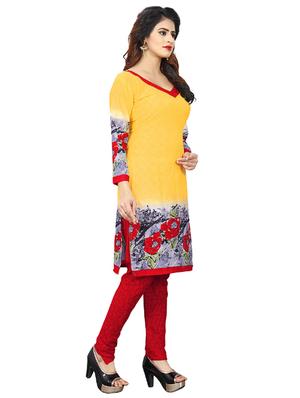 yellow crepe churidaar suits unstitched suit - 15515940 - Standard Image - 2