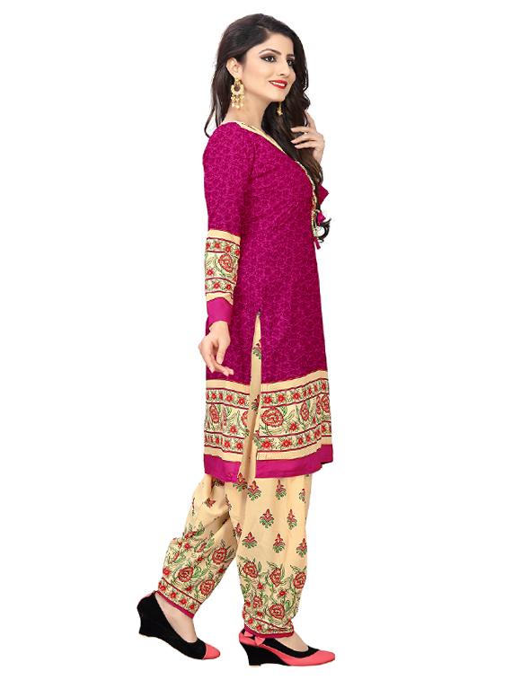 magenta crepe patiyala suits unstitched suit - 15515943 - Zoom Image - 2
