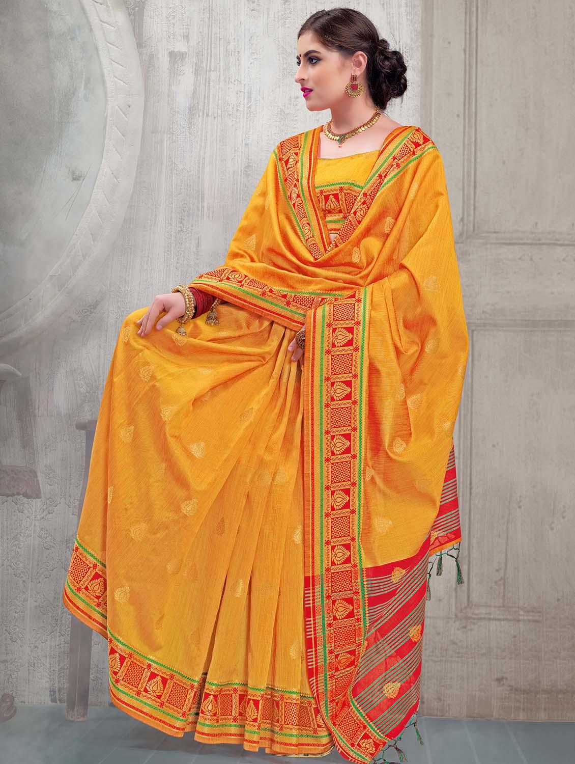 contrast striped pallu banarasi saree with blouse - 15517263 - Zoom Image - 2