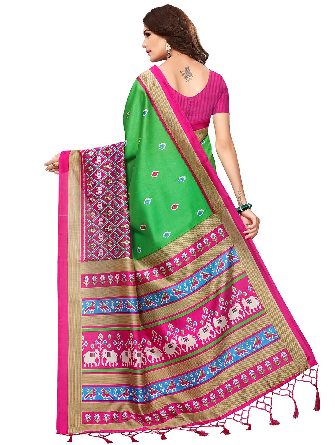 contrast border geometrical printed saree with blouse - 15517281 - Zoom Image - 2