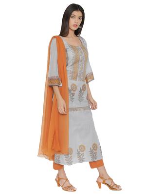 hand block printed unstitched churidaar suit - 15517292 - Standard Image - 2