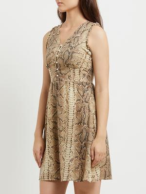 v-neck button detailed printed dress - 15517405 - Standard Image - 2