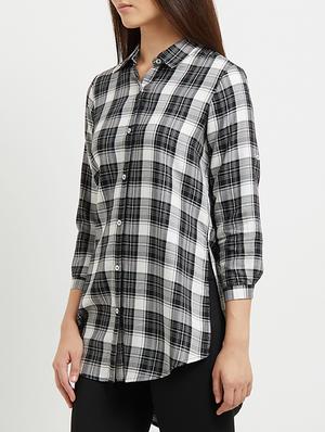 u-shaped hem checkered shirt - 15517407 - Standard Image - 2