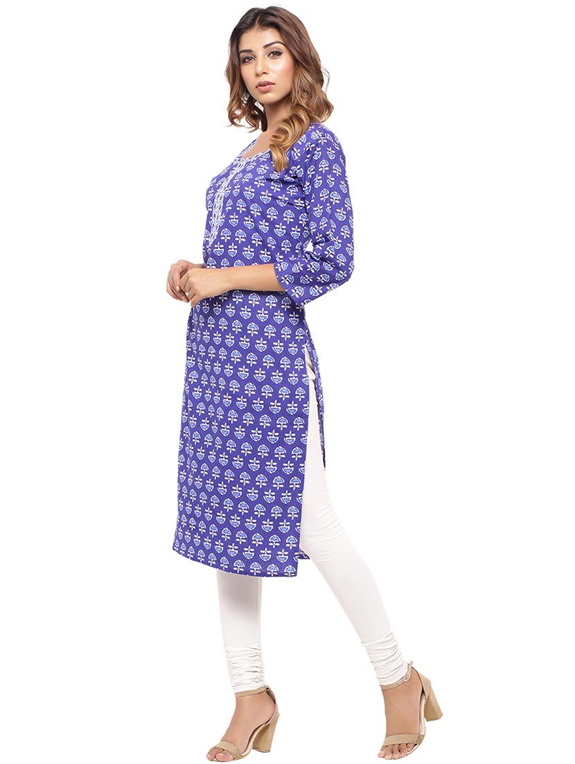 Placket patch printed straight kurta - 15517415 - Zoom Image - 2