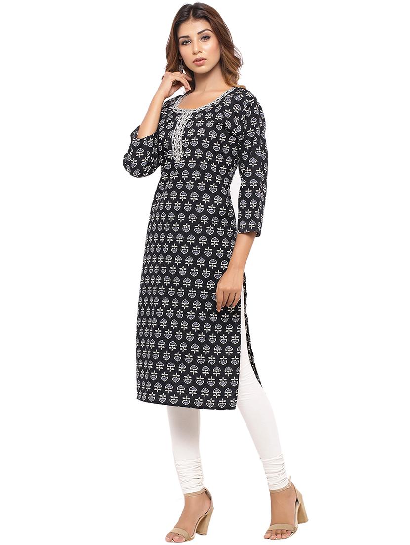 Placket patch printed straight kurta - 15517416 - Zoom Image - 2