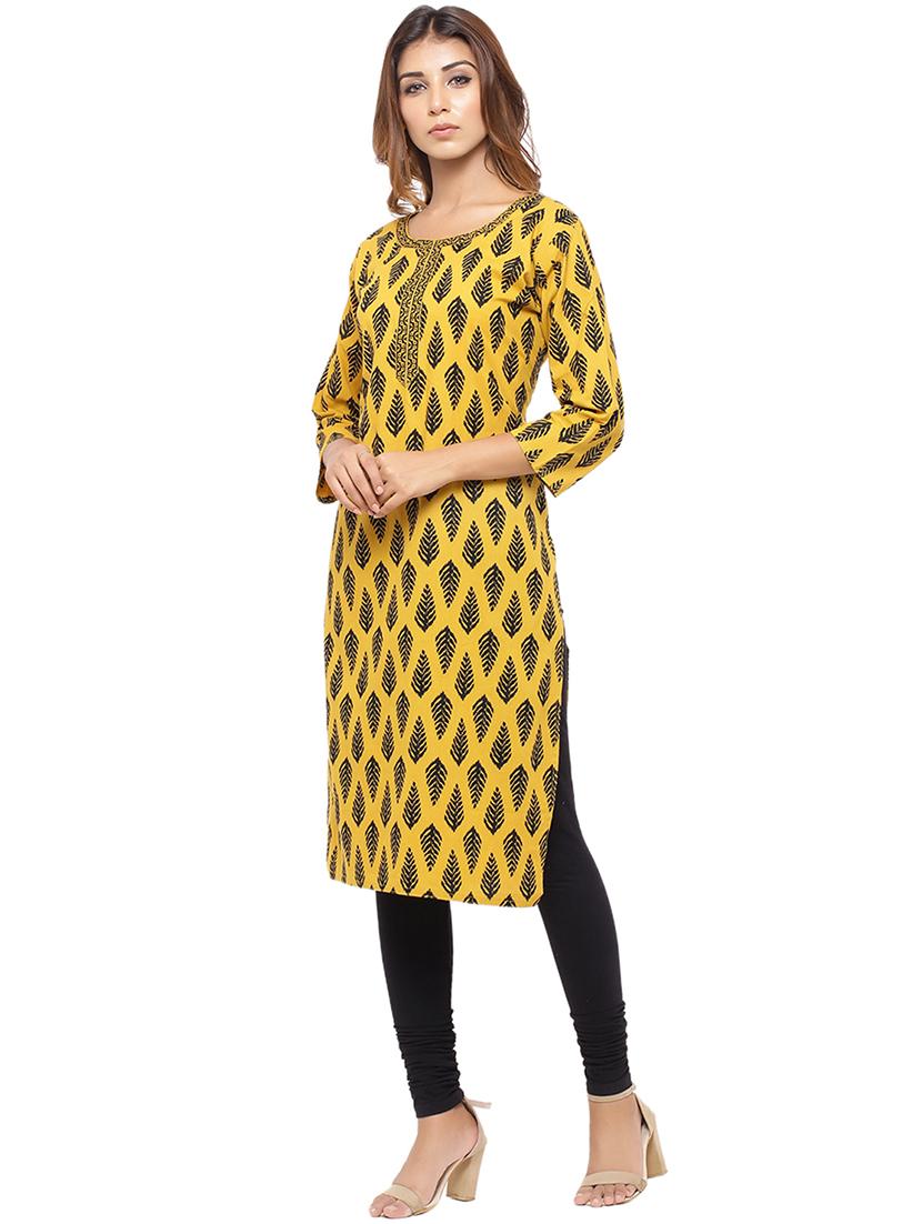 Placket patch printed straight kurta - 15517422 - Zoom Image - 2