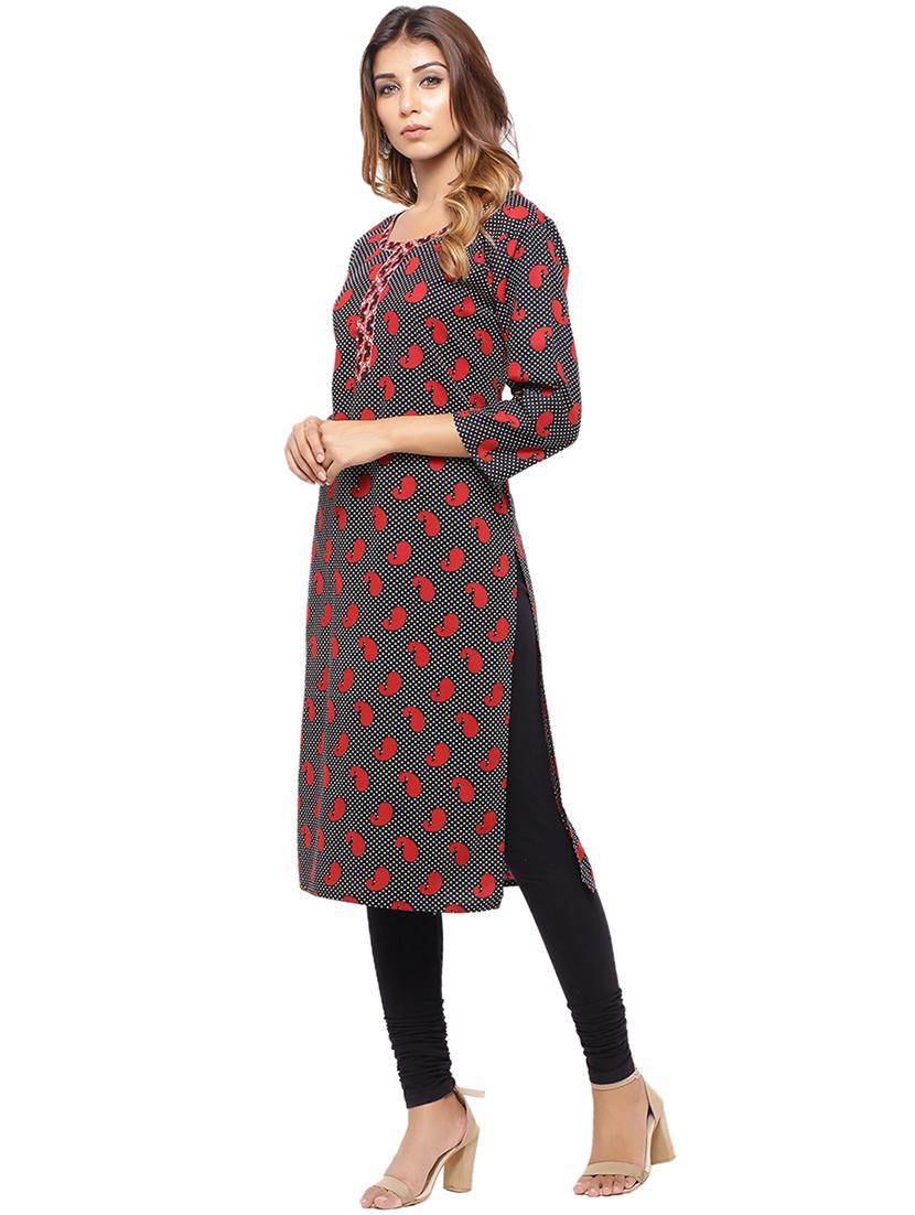 Placket patch printed straight kurta - 15517425 - Zoom Image - 2