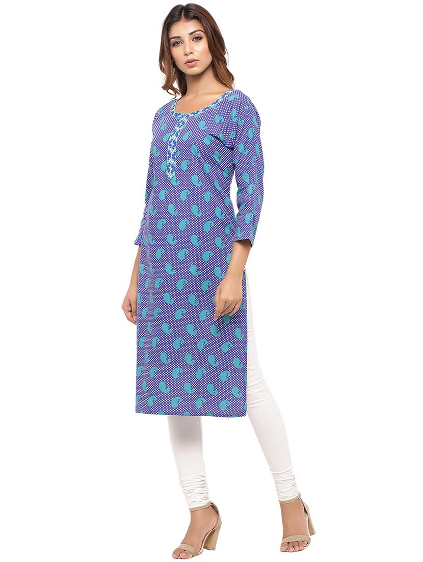 Placket patch printed straight kurta - 15517426 - Zoom Image - 2