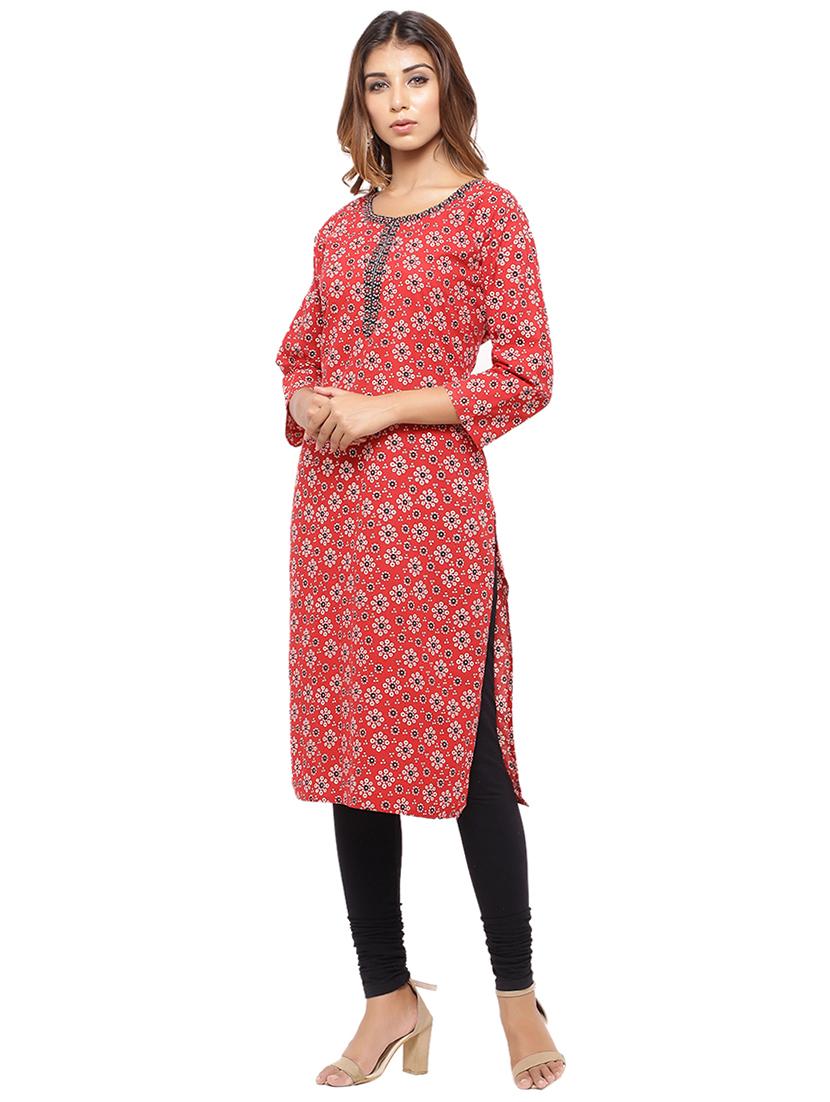 Placket patch printed straight kurta - 15517427 - Zoom Image - 2