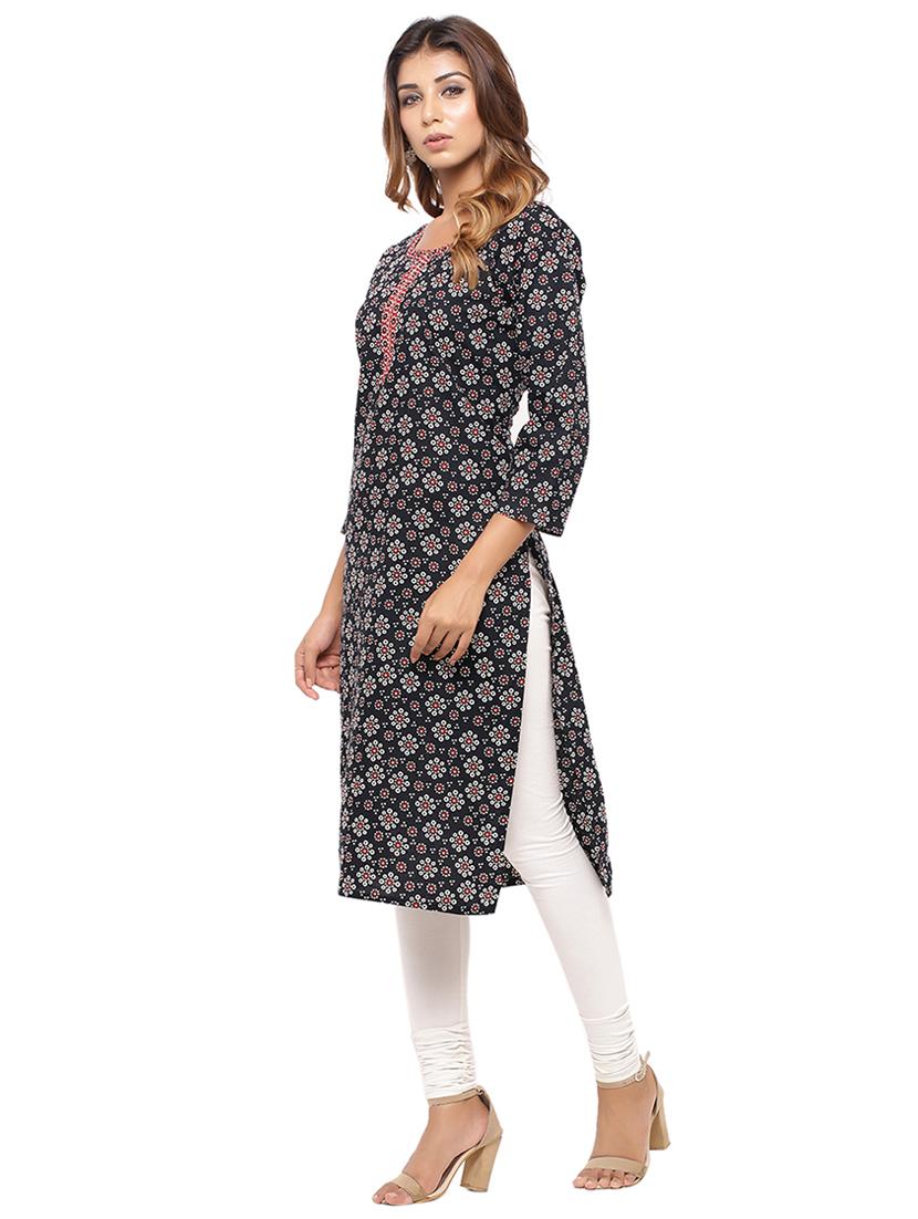 Placket patch printed straight kurta - 15517429 - Zoom Image - 2