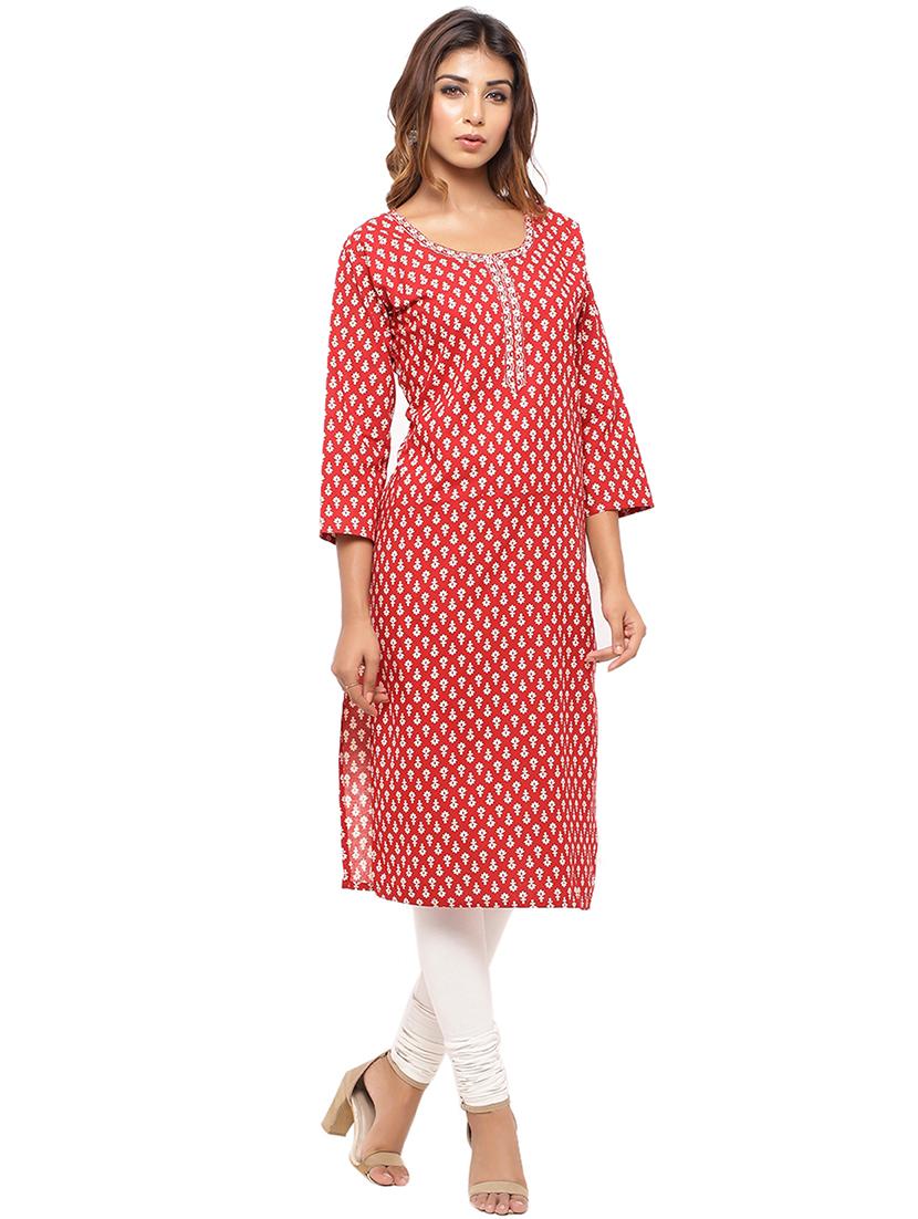 Placket patch printed straight kurta - 15517431 - Zoom Image - 2