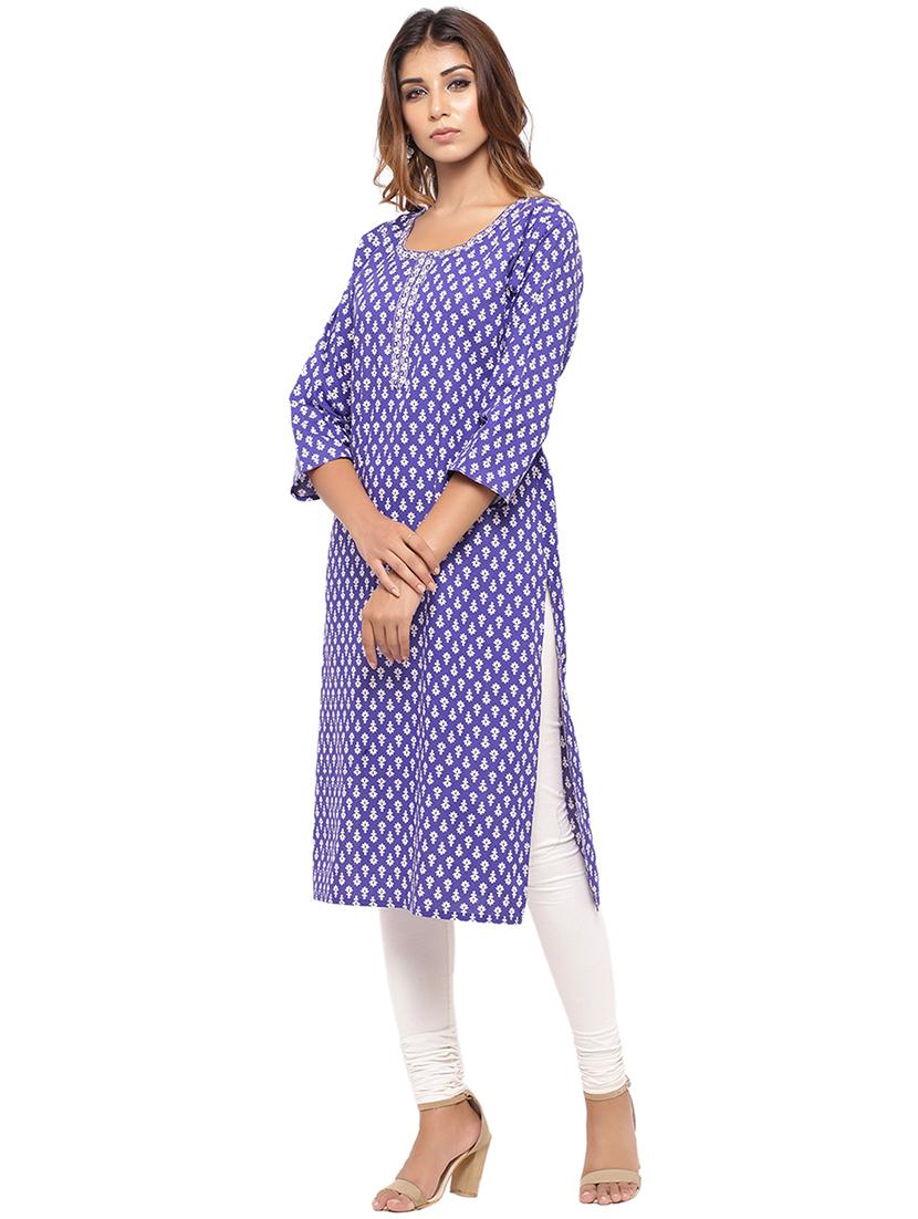 Placket patch printed straight kurta - 15517434 - Zoom Image - 2