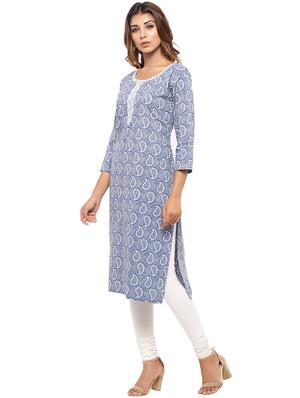 Placket patch printed straight kurta - 15517435 - Standard Image - 2